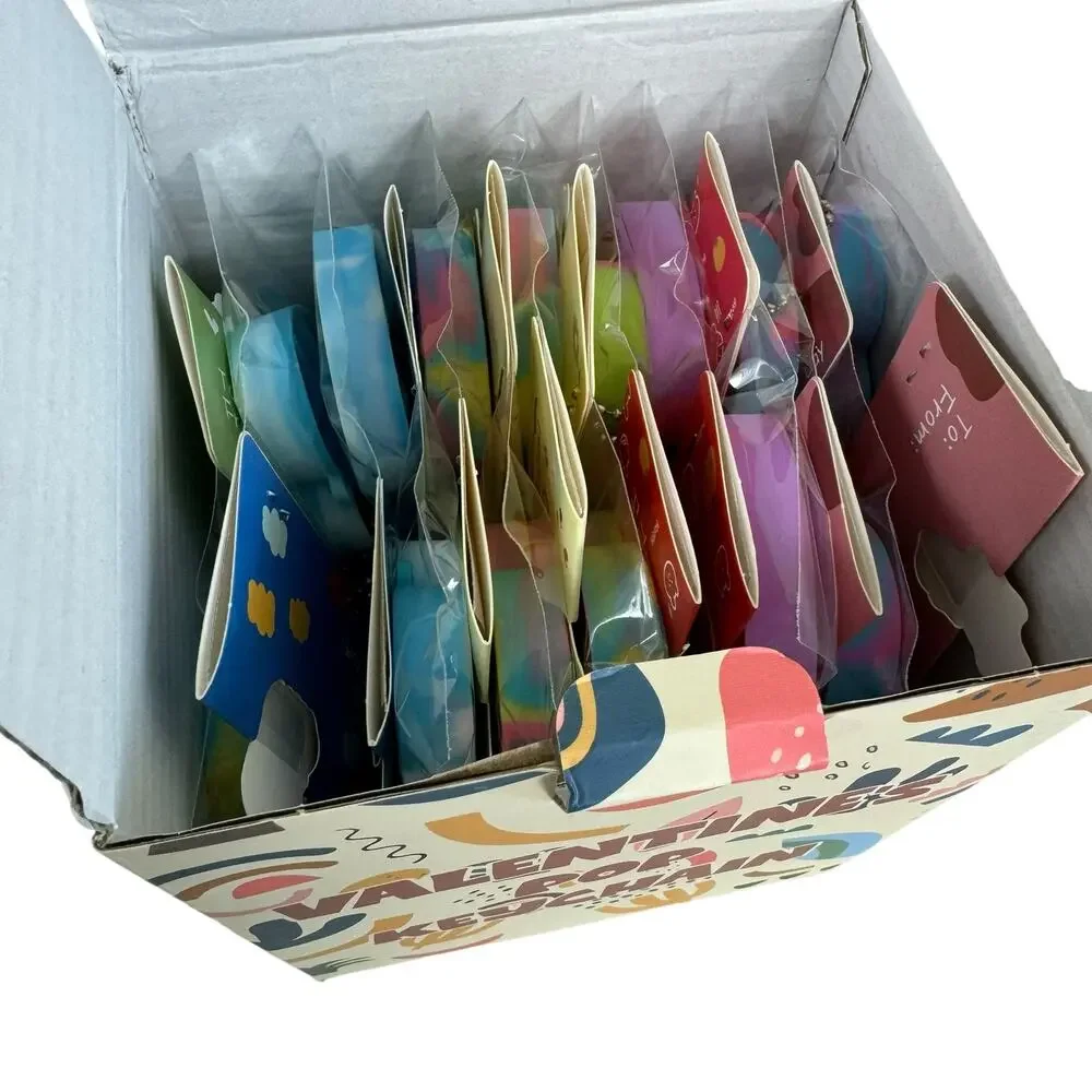 New In Box Valentines‎ Multicolored Heart Pop Keychains Individually Wrapped 30